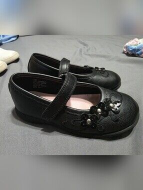 Rachel Black Mary Jane Dress Shoes with Floral Studs